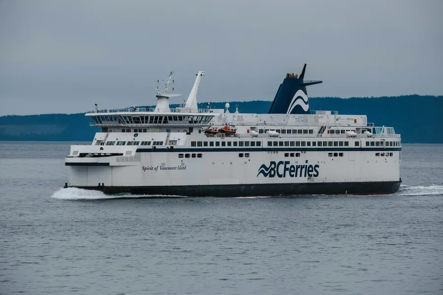 Large white ferry crossing the water near Victoria